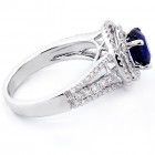 1.67 Round Cut Blue Gemstone Double Halo and Triple Shank Band Engagement Ring Set in 18K White Gold